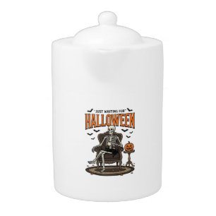 Halloween Skeleton Just Waiting Funny Vintage_1 Teapot