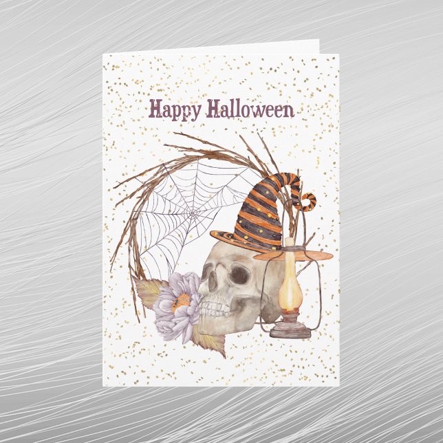 Halloween Skeleton Lantern Floral Card (Creator Uploaded)