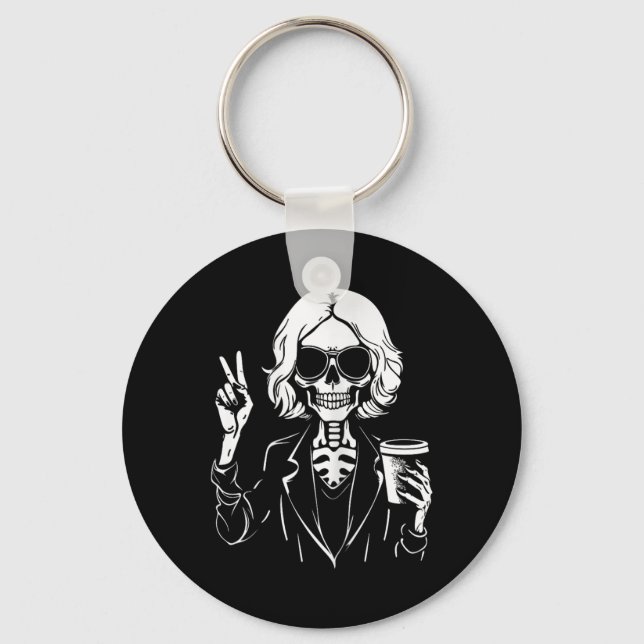 Halloween Skeleton Lazy Drinking Cup Coffee Costum Keychain (Front)