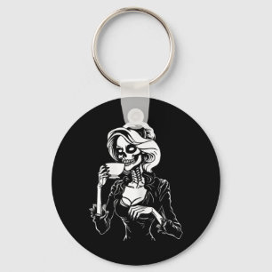 Halloween Skeleton Lazy Skull Drinking Coffee Cost Keychain