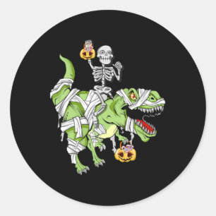 Halloween Skeleton Mommy Dinosaur T rex Fun Hallow Classic Round Sticker