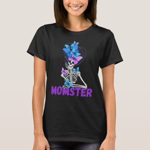 Halloween Skeleton Momster Butterflies Design T_Shirt