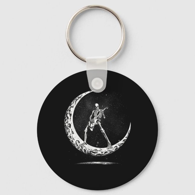 Halloween Skeleton Moon Rock And Roll Musician Gui Keychain (Front)