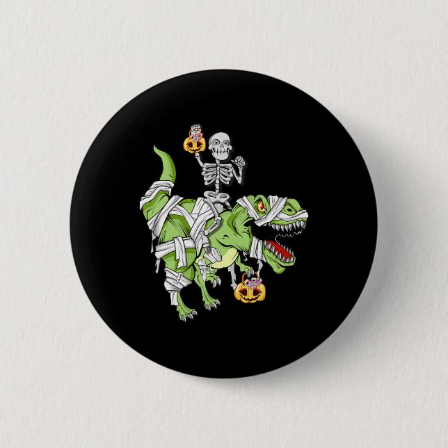 Halloween Skeleton Mummy Dinosaur T rex Fun Hallow Button (Front)