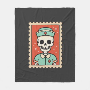 Halloween Skeleton Nurse Stamp Design_1 Fleece Blanket