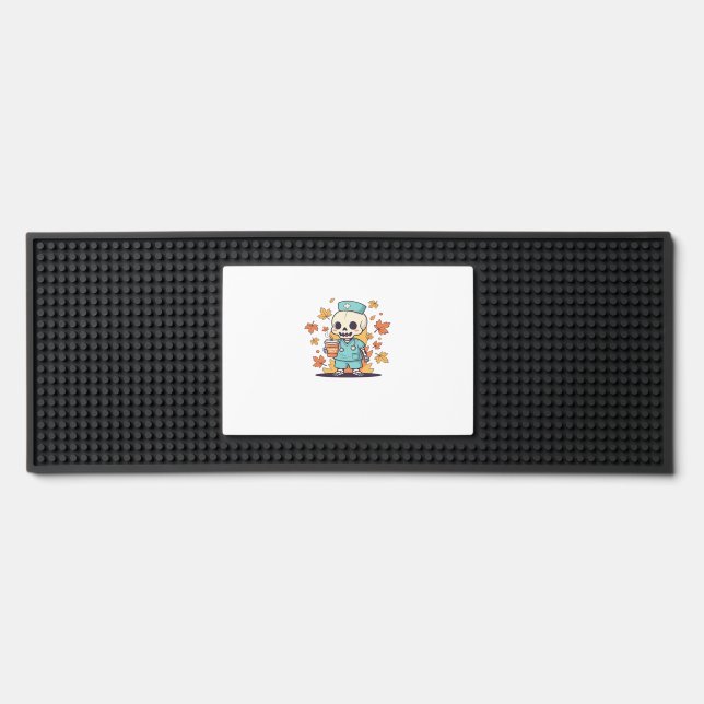 Halloween Skeleton Nurse With Coffee Classic T-Shi Bar Mat (Front)