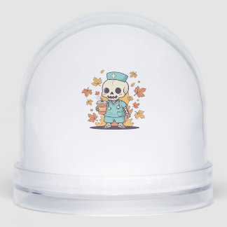 Halloween Skeleton Nurse With Coffee Classic T-Shi Snow Globe
