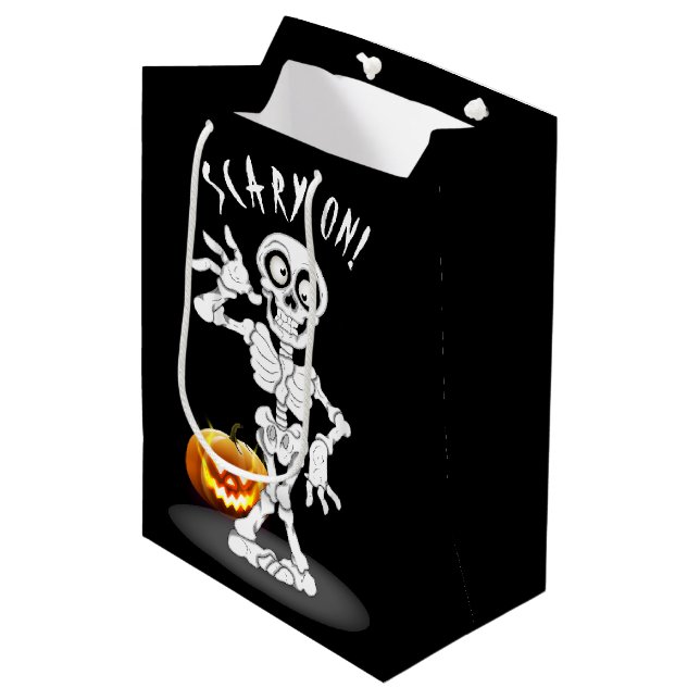 Halloween Skeleton on Black Medium Gift Bag (Front Angled)