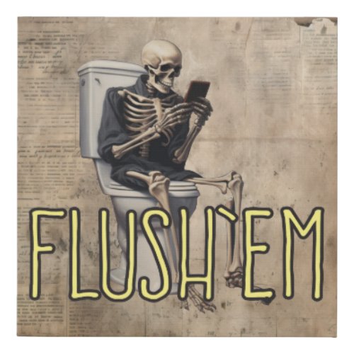Halloween skeleton on toilet bathroom decor faux canvas print