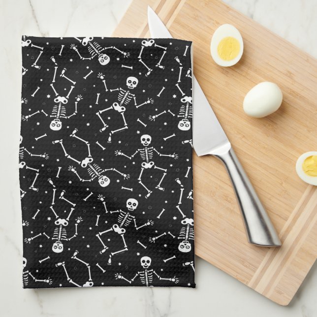 Halloween Skeleton Pattern Kitchen Towel (Quarter Fold)