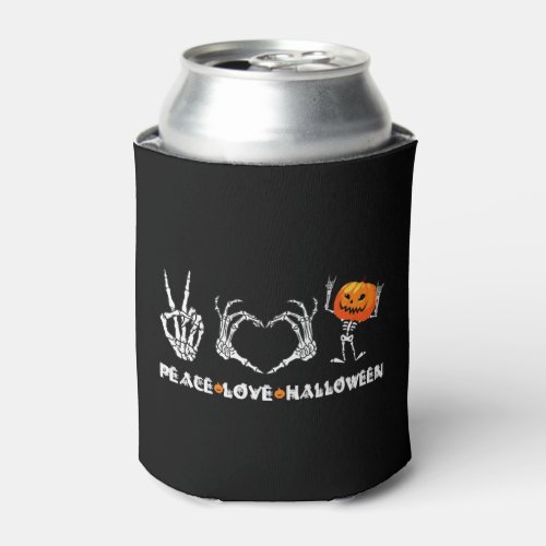 Halloween Skeleton Peace Love Halloween Can Cooler