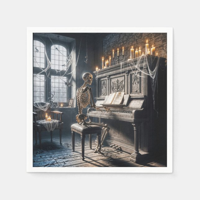 Halloween Skeleton Pianist Napkins (Front)