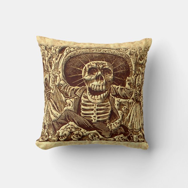 Halloween Skeleton Pirate Throw Pillow (Front)