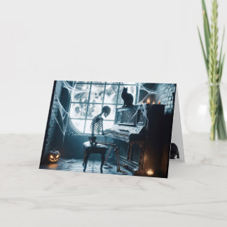Halloween Skeleton Playing a Piano Card