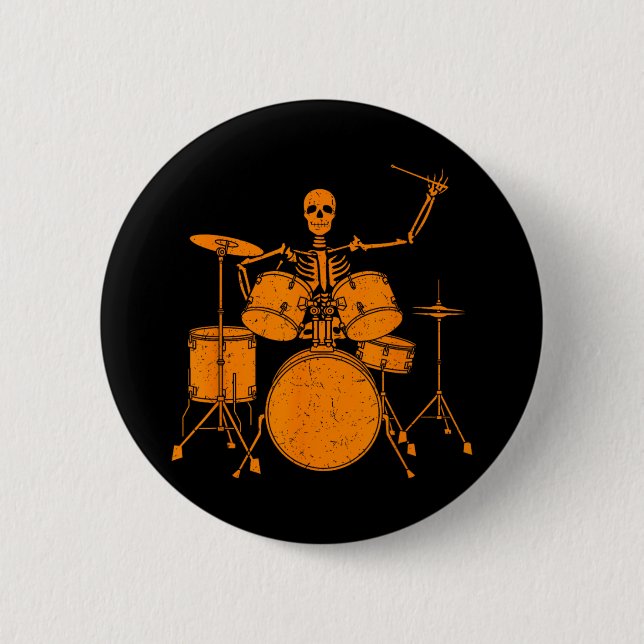Halloween Skeleton Playing Drum Cute Funny Drums G Button (Front)