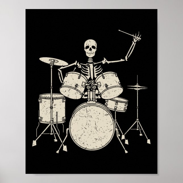 Halloween Skeleton Playing Drum Cute Funny Drums G Poster (Front)