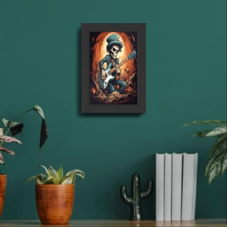 Halloween Skeleton Playing Guitar - Rock And Roll Framed Art