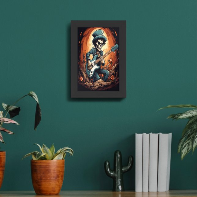  Halloween Skeleton Playing Guitar - Rock And Roll Framed Art (Living Room 2)