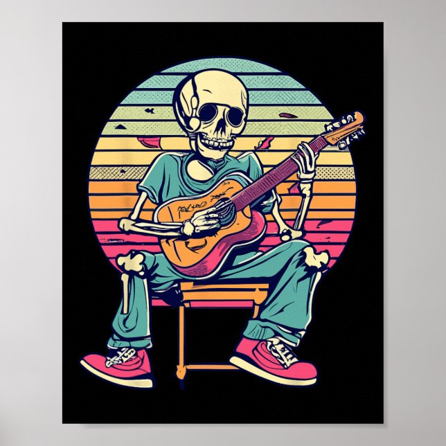 Halloween Skeleton Playing Guitar Rock And Roll Nd Poster (Front)