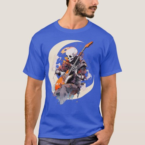 Halloween Skeleton Playing Guitar Rock And Roll on T_Shirt