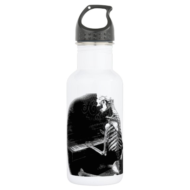 Halloween Skeleton Playing Spooky Piano! Stainless Steel Water Bottle (Front)