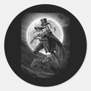 Halloween Skeleton Playing Violin - Rock And Roll  Classic Round Sticker
