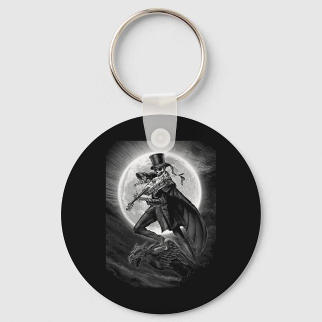 Halloween Skeleton Playing Violin - Rock And Roll  Keychain (Front)