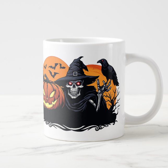 Halloween Skeleton Portrait Pumpkin Magic 🦇 Giant Coffee Mug (Right)