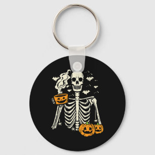 Halloween Skeleton Pumpkin Fall Coffee Fun Costume Keychain