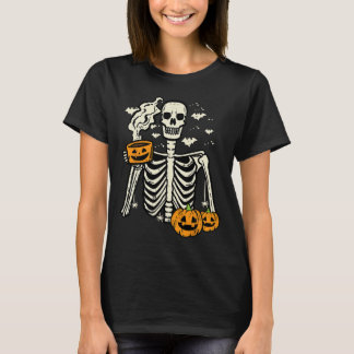 Halloween Skeleton Pumpkin Fall Coffee Fun Costume T-Shirt