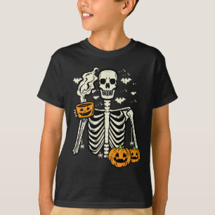 Halloween Skeleton Pumpkin Fall Coffee Fun Costume T-Shirt