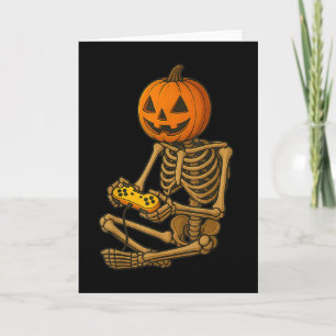 Halloween Skeleton Pumpkin Gamer Video Gaming Men Card