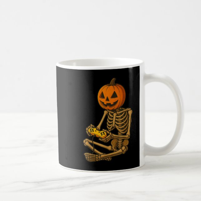 Halloween Skeleton Pumpkin Gamer Video Gaming Men  Coffee Mug (Right)