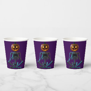 Halloween Skeleton Pumpkin Gamer Video Gaming Paper Cups