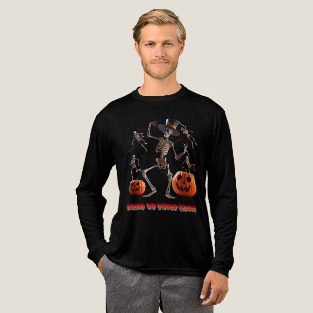 Halloween Skeleton & Pumpkin T-Shirt – Spooky Cool Tri-Blend Shirt (Full Front)