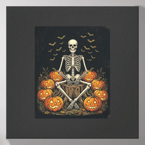 Halloween Skeleton Pumpkin Vintage Retro Design_1 Canvas Photo Tile