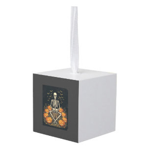Halloween Skeleton Pumpkin Vintage Retro Design_1 Cube Ornament