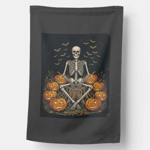 Halloween Skeleton Pumpkin Vintage Retro Design_1 House Flag