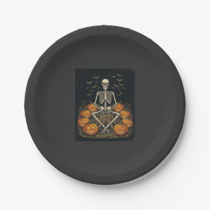 Halloween Skeleton Pumpkin Vintage Retro Design_1 Paper Plates