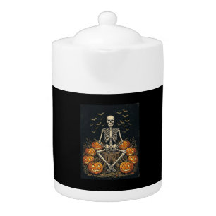 Halloween Skeleton Pumpkin Vintage Retro Design_1 Teapot
