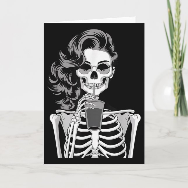 Halloween Skeleton Retro Style Drink Beverage Quir Card (Front)