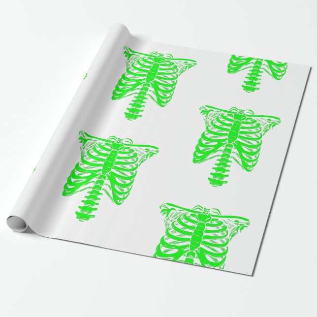 halloween Skeleton Rib Cage acid green Wrapping Paper (Unrolled)