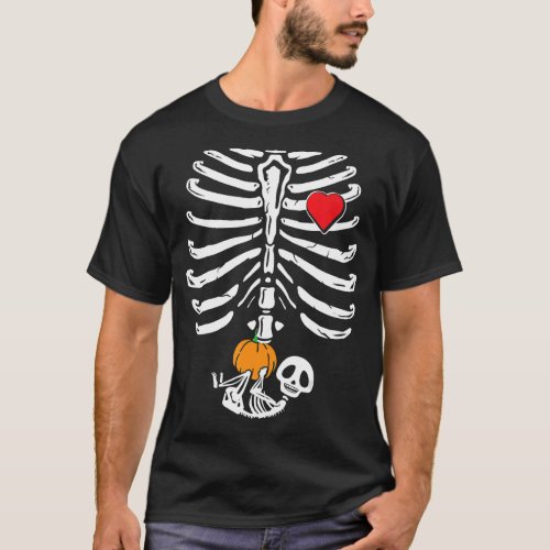 Halloween Skeleton Rib Cage Pregnancy Announcement T_Shirt