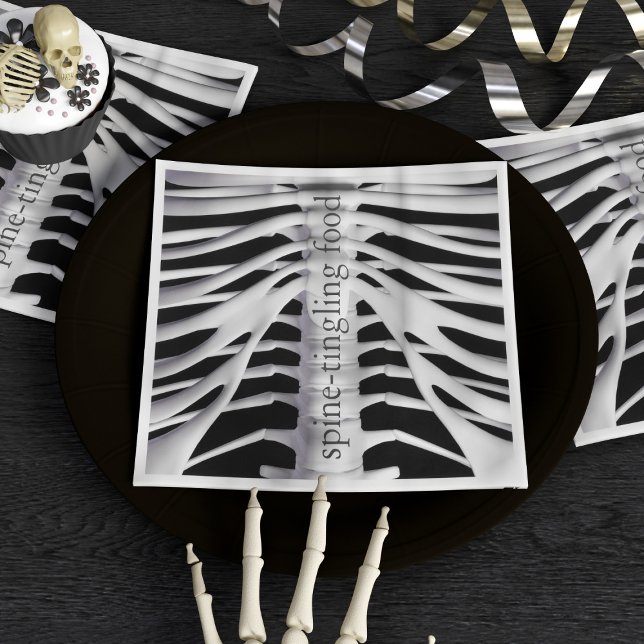 Halloween Skeleton Rib Cage Spine-tingling Black Paper Napkins (Spine tingling napkins)