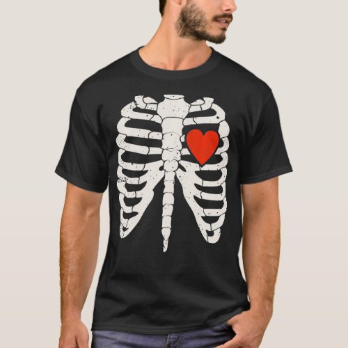 Halloween Skeleton Rib Case Red Heart Anatomy Cost T_Shirt