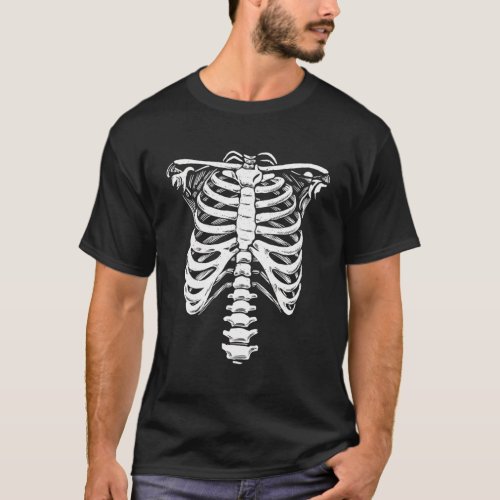 Halloween Skeleton Ribcage Hand Drawn T_Shirt