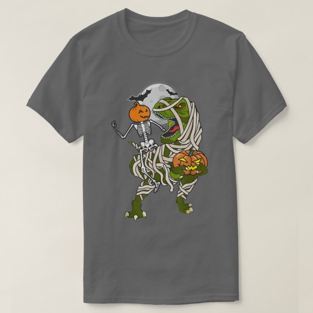 Halloween Skeleton Riding Mommy Dinosaur T Re Pump T-Shirt (Design Front)