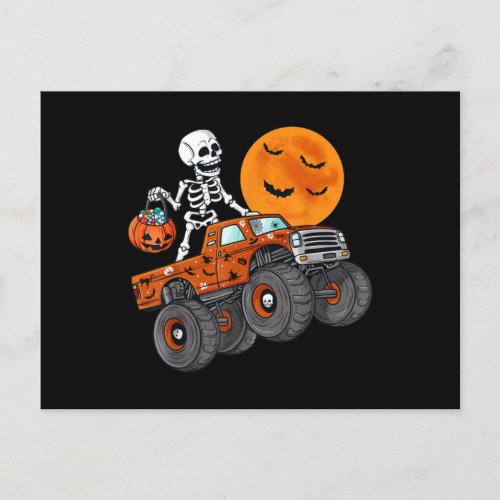 Halloween Skeleton Riding Monster Truck Toddler Announcement Postcard