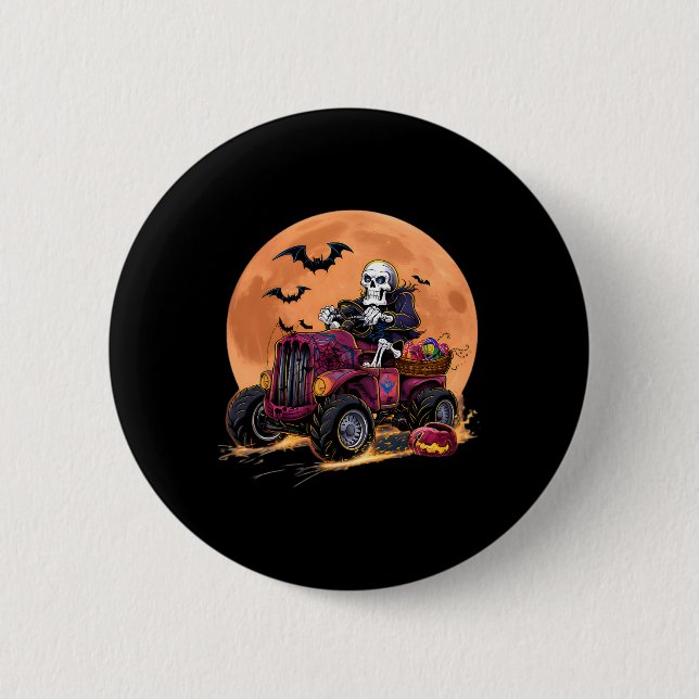 Halloween Skeleton Riding Monster Truck Toddler Bo Button (Front)