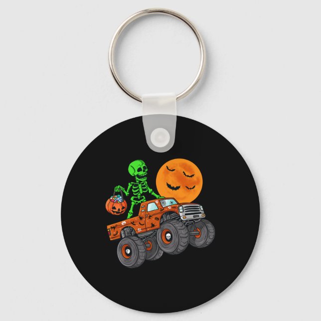 Halloween Skeleton Riding Monster Truck Toddler Bo Keychain (Front)